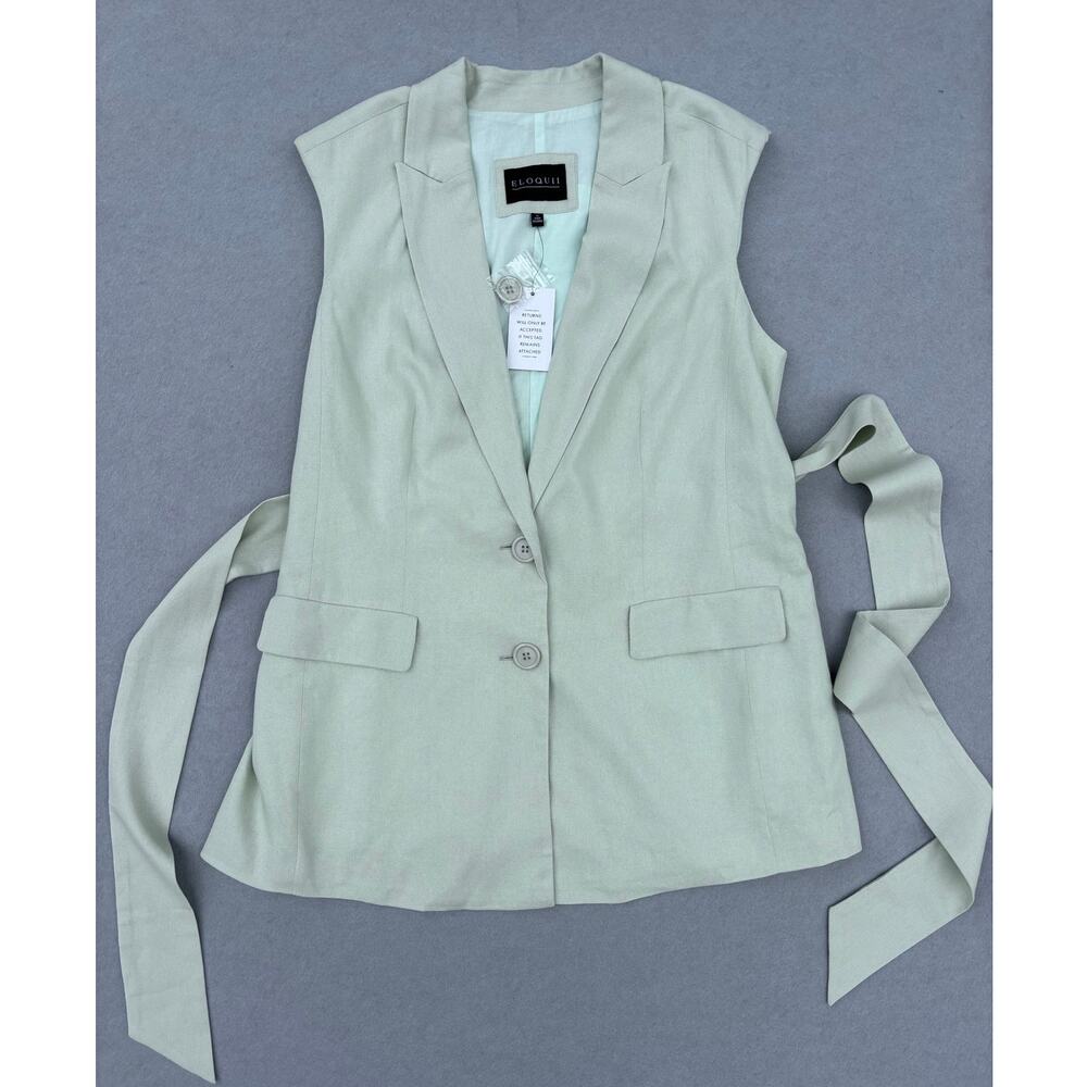 NWT Eloquii Women's Sage green‎ longline belted vest size 14 Linen Rayon blend - Picture 2 of 8